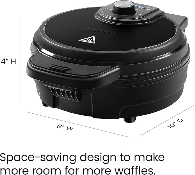 Chefman Anti-Overflow Belgian Waffle Maker w/Shade Selector, Temperature Control, Mess Free Moat, Round Iron w/Nonstick Plates & Cool Touch Handle, Measuring Cup Included, Black