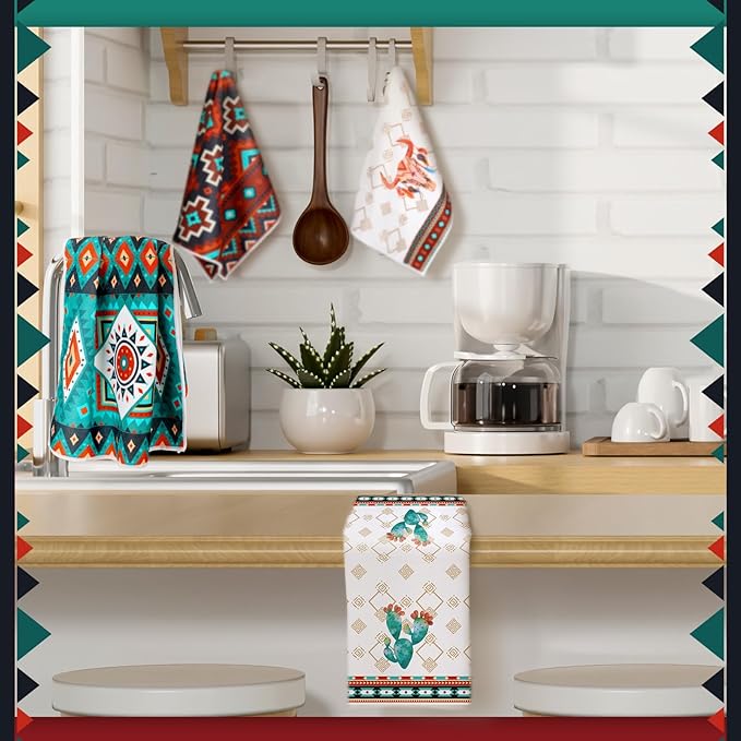 Boyiee Set of 6 Southwestern Kitchen Towels Boho Aztec Theme Dishtowel Native American Hand Tea Towels 24 x 16 Inches for Absorbent Kitchen Decor with Hanging Loop for Room Home Housewarming Gift