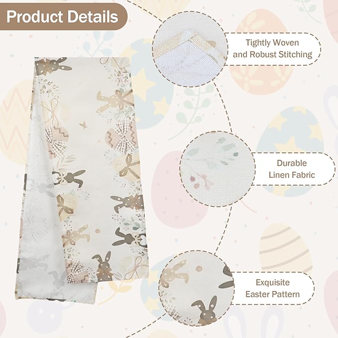 QINJIEJIE Easter Runner Mantel Decor, Egg Bunny Table Runner, Farmhouse Vintage Indoor Seasonal Spring Kitchen Decorations for Home Party Decor Table Runner 13x72 Inch (Bunny Rabbit)