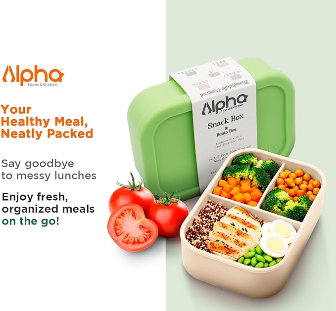 3 Compartment Silicone Bento Box for Kids – BPA Free Snack Container, Leak-Resistant School Lunch Box, Small Portions, Easy to Clean, Dishwasher Safe