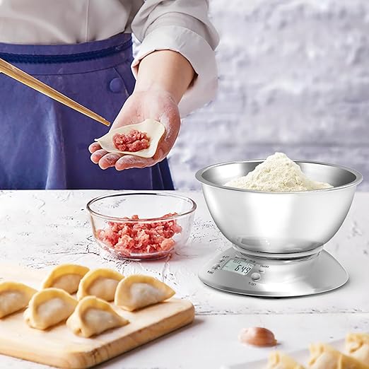 GRAM PRES Kitchen Food Scale Digital Weight Grams and Oz,Professional Stainless Steel Digital Kitchen Food Scale 11lb/0.1oz with Bowl for Weight Loss Dieting Baking Cooking