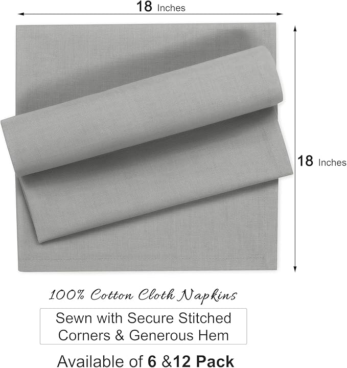 Ruvanti Cloth Napkins Set of 6, 100% Cotton High GSM 18x18 Inches Soft, Washable, Highly Durable & Absorbent, Perfect for Parties, Christmas, Thanksgiving Dinners – Wild Dove