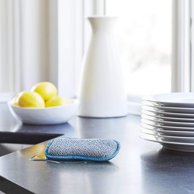 E-Cloth Washing Up Pad, Premium Microfiber Non-Scratch Kitchen Dish Scrubber Sponge, Ideal for Dish, Sink and Countertop Cleaning, 100 Wash Guarantee, Blue, 1 Pack