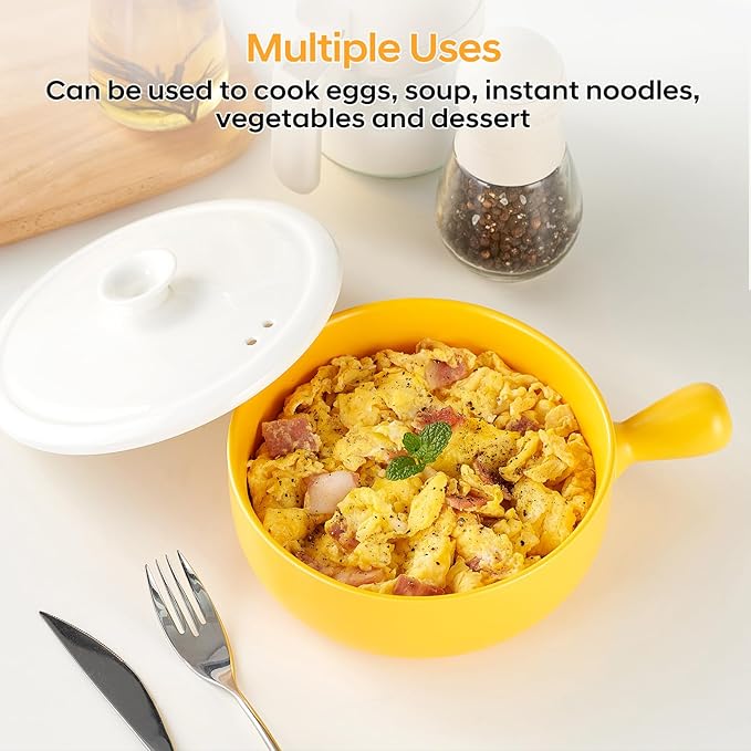 EliteVibe Ceramic Microwave Egg Cooker Scrambled with Lid, BPA-Free Non-Stick Non-Toxic & Heat-Resistant Quick Cooking Egg Maker, Dishwasher Safe, Holds Up to 3 Eggs(Yellow)