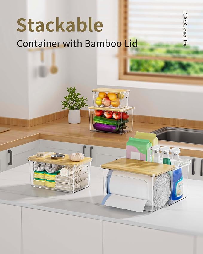 iCASA Trash Bag Dispenser Holder - 3 in 1 Acrylic Plastic Garbage Bag Pantry Organizer, Clear Large Laundry Pods Container with Lid, Stackable Under Sink Kitchen Laundry Room Organization and Storage