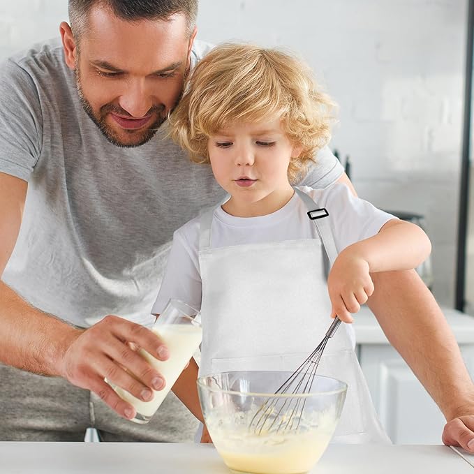 24 Pack Kids Apron bulk with 2 Pockets Adjustable Chef Art Apron Kids Painting Aprons for Cooking Baking Painting Crafting Grilling Activity(White)