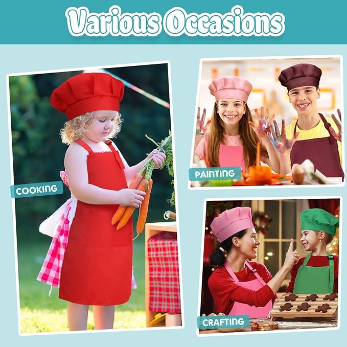 Handepo 40 Pcs Apron Chef Hat Set Aprons Chef 's Bib Apron Hats Bulk for Cooking Painting 7-13 Years