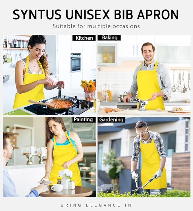 Syntus Apron for Men Women, Adjustable Cooking Kitchen Chef Aprons with 2 Pockets, Cotton/Polycotton/Polyester