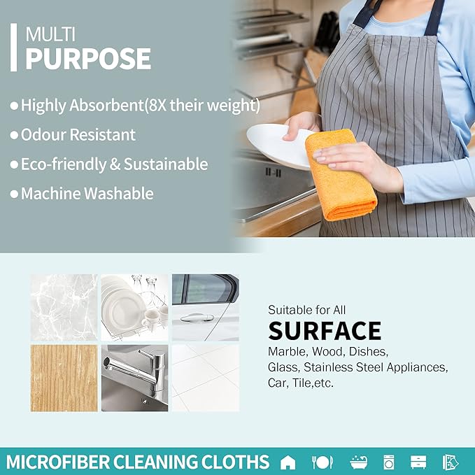 Microfiber Cleaning Cloth, 100 Pack Cleaning Rags, 12" x 12" Shop Towels, Lint Free Reusable All Purpose Microfiber Towels for Cars Kitchen House Office Automotive