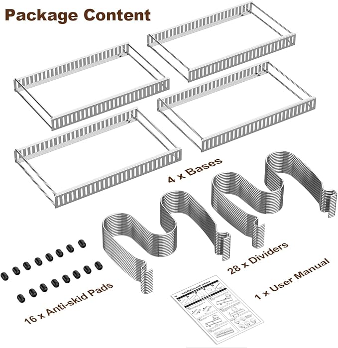 Housolution 2 Pack Pot and Pan Organizer with 14 Adjustable Dividers, 12"-23" Expandable Food Container Lid organizer Compatible with Tupperware, Pan Lid Holder Storage Rack for Cabinet, Silver