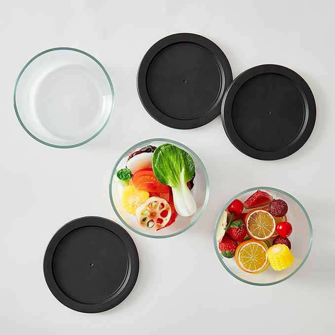 DURA LIVING Borosilicate Glass Food Containers - 6 Piece Set (2 cup) - Premium Storage Solution Microwave & Dishwasher Safe, BPA-Free Lids, White