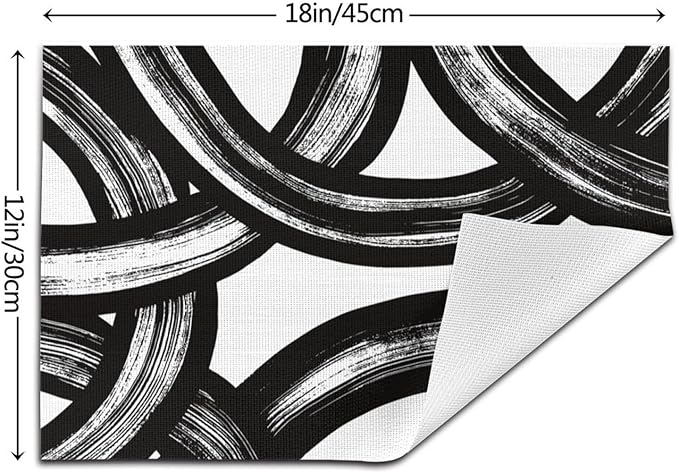 Black and White Curve Patterned Linen Placemats Set of 4, Washable Non-Slip Heat-Resistant Modern Abstract Art Decorative Kitchen Table Mats for Kitchen Dining Table Home Party Farmhouse, Home Decor