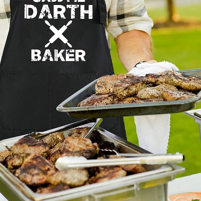 Rosoz Funny BBQ Black Chef Aprons for Men, They Call Me Darth Baker, Adjustable Kitchen Cooking Aprons with Pocket Waterproof Oil Proof Father’s Day/Birthday