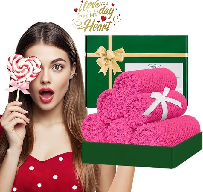 VOOVA & MOVAS Hot Pink Washcloths (6PC, 13"x13") - 100% Cotton | Lightweight | Thick | Quick Dry | Soft | Absorbent, Luxury Towels for Face, Fluffy Wash Cloths for Bathroom, Towel Gift Set, Hot Pink