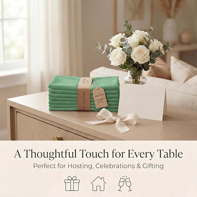 Urban Villa Cloth Napkins Set of 12 20x20 Inches 100% Cotton Napkins Cloth Washable Durable Reusable Absorbent Table Dinner Napkins Cloth for Christmas Parties Hotel Lunch Restaurant Weddings - Green