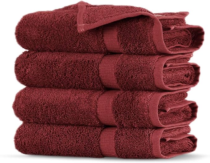 Towel Bazaar Premium Cotton Super Soft and Absorbent Turkish Towels (4-Piece Washcloth, Cranberry)
