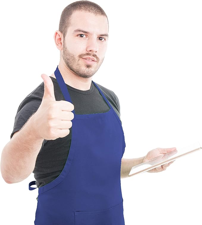 Total 15 PCS Dark Blue Bib Aprons Bulk for Women Men with 2 Front Pockets(Dark Blue-15pcs)