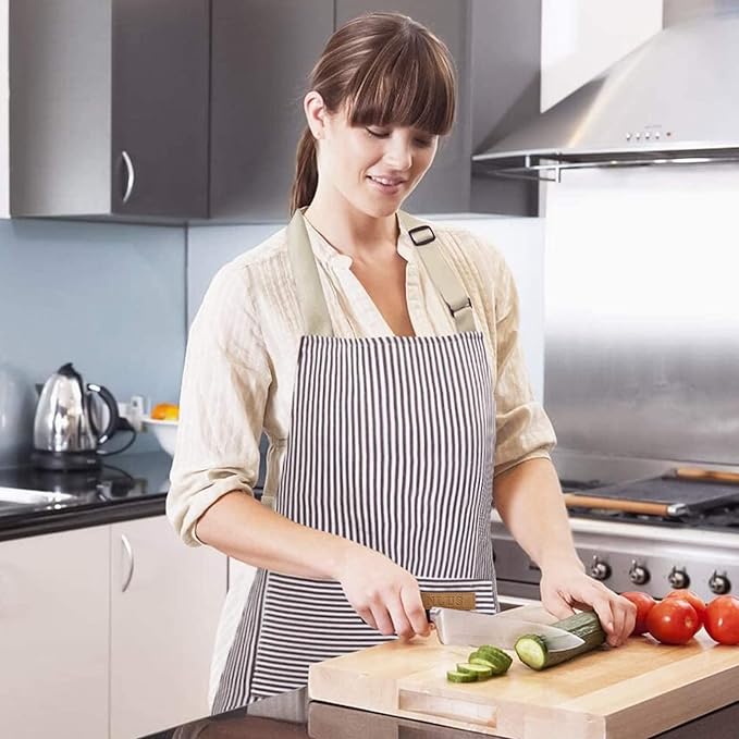 NLUS 2 Pack Kitchen Cooking Aprons, Adjustable Bib Soft Chef Apron with 2 Pockets for Men Women (Brown/Dark Black Strips)