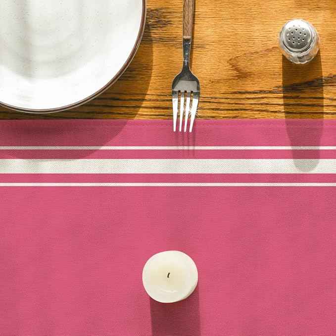 Artoid Mode Pink Beige Simple French Stripe Table Runner, Seasonal Spring Summer Kitchen Dining Table Decoration for Home Party Decor 13x72 Inch
