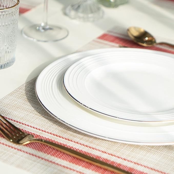 Placemats Set of 4 Vinyl/Plastic Woven Place Mats for Kitchen Table Indoor/Outdoor Washable Placemat Wipeable Dining Table Mats (Khaki Red,4)
