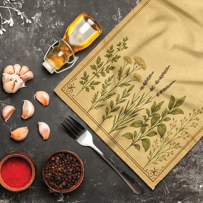 Easter Gift Kitchen Microfiber Waffle Tea Towels Set of 2 Absorbent & Fast Drying Dish Cloths for Cleaning,Vintage Floral Herbs Boho,Decorative Hand Towels for Bathroom, 20x28 Inch(Vintage Five Herbs)