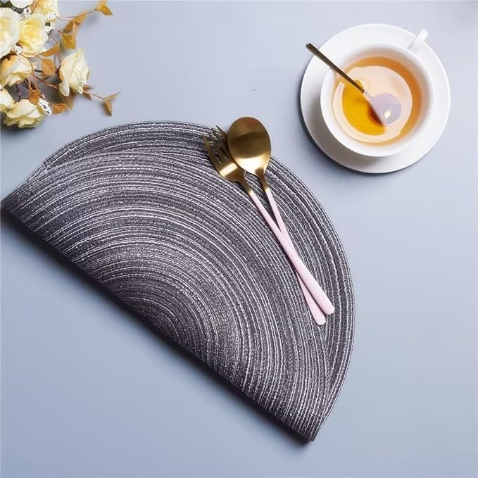 Rouned Braided Placemats Set of 4, 15 Inches Table Place Mats for Dining Table, Hot Pads for Kitchen, Trivets for Hot Dishes, Pots and Pans, Tabletop Accessories (Grey,4) 