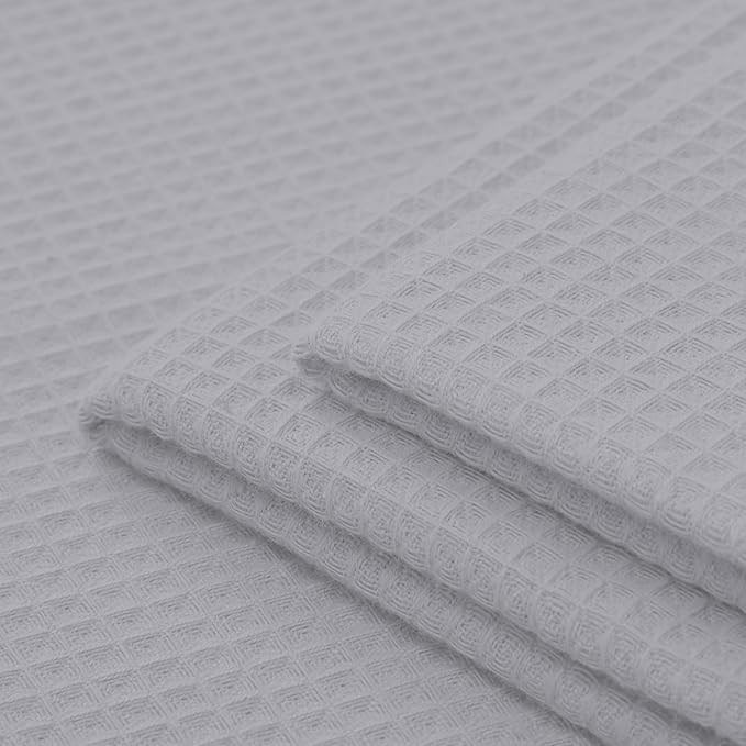 Encasa XO Kitchen Dish Towels Set | Light Grey | Waffle Weave and Flat Hand Tea Towel | 28"x18" | Quick Drying Reusable Cotton Washcloths | Multipurpose Lightweight Dishcloths Set of 4