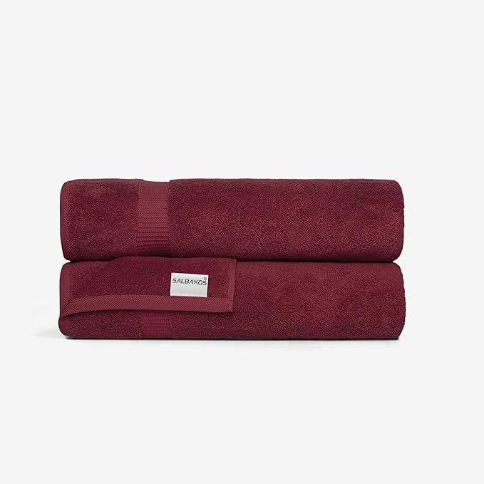 SALBAKOS 100% Turkish Cotton Extra Large Bath Sheet Set of 2 35x70 inch | Heirloom Quality | Hotel & Spa Collection | Soft, Absorbent Oversize Bath Towels | Made in Turkey | Wine