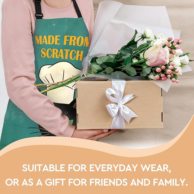 Funny Aprons for Women, Cat Mom Gifts, Made from Scratch Aprons for Women with Pockets