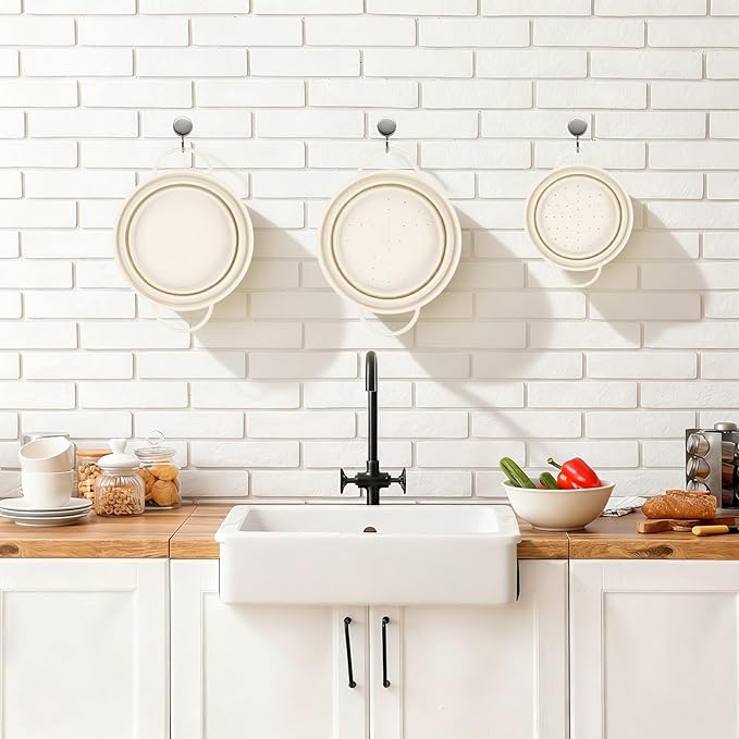 3 Pack Collapsible Colander with Strainer Bowl Set, 11 & 13 In BPA-Free Silicone Colanders for Kitchen, Heat-Resistant Strainer Dishwasher Safe Baskets for Vegetable Fruits(White)