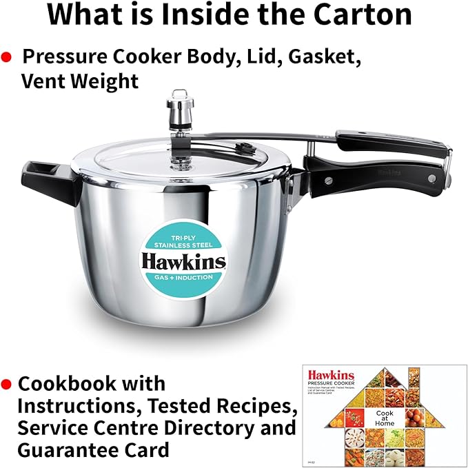 HAWKINS Triply Stainless Steel Pressure Cooker, Inner Lid Cooker, (HSST45) 4.5 litres Silver