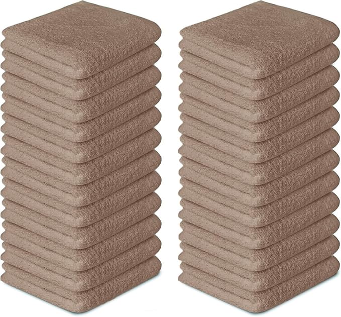 Softolle 100% Cotton Washcloths 24 Pack (12x12 Inches) Soft, Highly Absorbent Washcloth, Face Towels, Wash Cloths for Face, Ring Spun, Bulk Pack (Taupe)