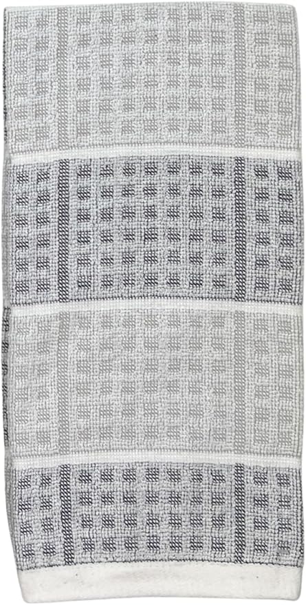 Black Gray Kitchen Dish Towels- Set of 3 100% Cotton Cloth Soft Cleaning Drying Absorbent Textured Honeycomb Weave- Oversized 28" x 18" Multipurpose Towels for Everyday Use