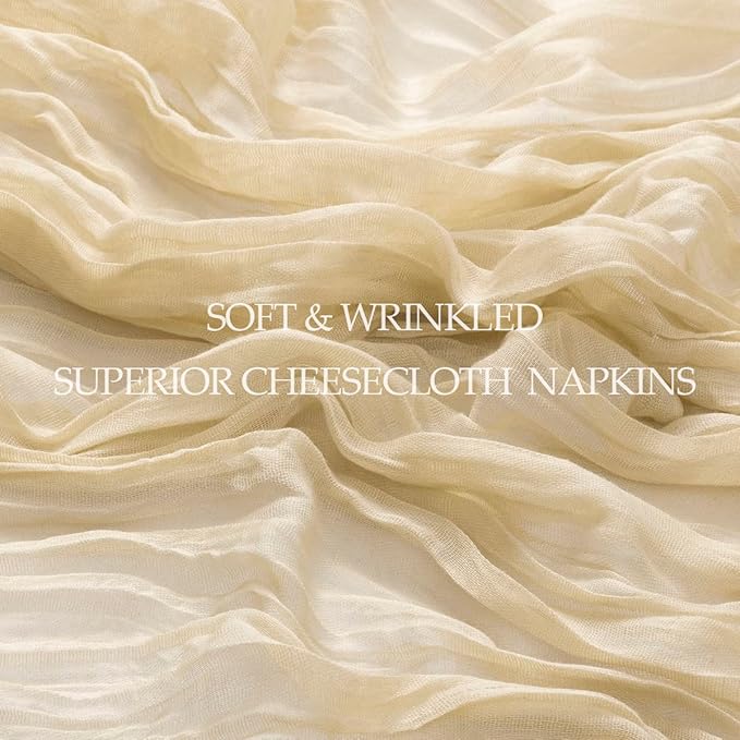 DeZerlor 12 Pack Champagne Cheesecloth Napkins Spring Cloth Napkins Set of 12 Champagne Dinner Napkins Bulk 21x21 Inches for Wedding Bridal Shower Baby Shower Parties