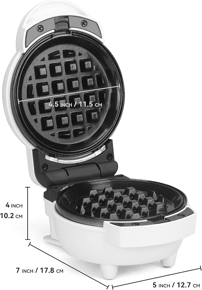SugarWhisk 6-in-1 Mini Waffle Maker With Removable Plates, 4.5'' Mini Waffle Iron for Holidays, Parties & Events Waffle Maker Machine, 8 Plates with Premium Ceramic Coating, White