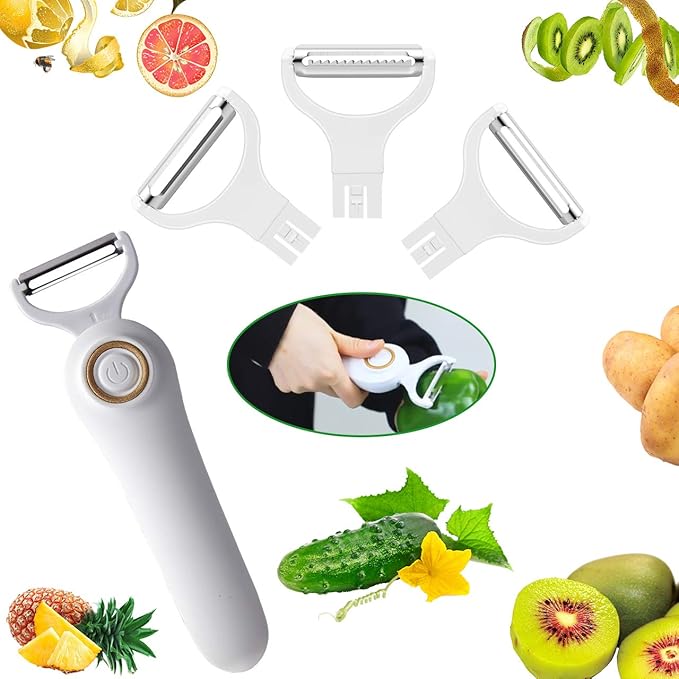 Electric Potato Peeler, Handheld Electric Vegetables and Fruit Peeler 3-in-1 Pro Set, USB Rechargeable Kitchen Gadgets for Apples, Potato, Carrots, Cucumber