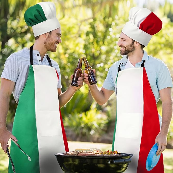 SATINIOR Chef Hat and Apron Italian Gifts for Cooking Baking Fabric Adjustable Chef Apron with Pocket for Christmas Italy Flag Kitchen Gifts Women Men