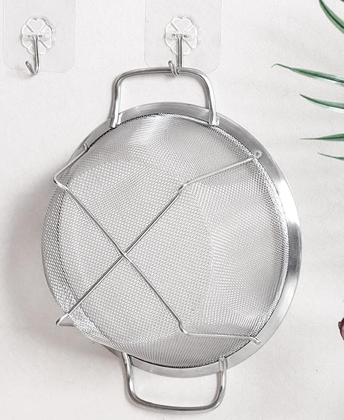 AJIODA Stainless Steel Mesh Colander Strainer Basket, 3 Quart Fine Mesh Net Colander with Heavy Duty Handles & Wide Rim & Resting Feet for Strain, Drain, Rinse, Fry, Steam or Cook Vegetables & Pasta