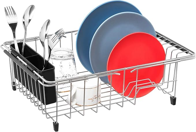 iPEGTOP Cutlery Utensil Silverware Drying Rack Basket Holder with Hooks - Flatware Storage Solution for Kitchen Dish Drainer Dish Drying Rack, Black