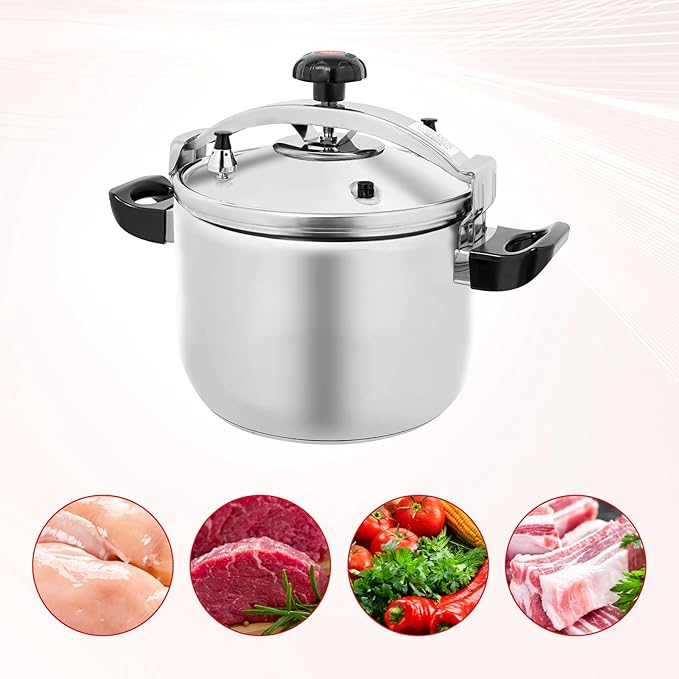 27.47 Qt Pressure Cooker, Stainless Steel Large Capacity Pressure Canner with Double Valves, Clamp On Type Commercial Pressure Stewing Pot for Hotels, Restaurants, Family (27.47 Qt)