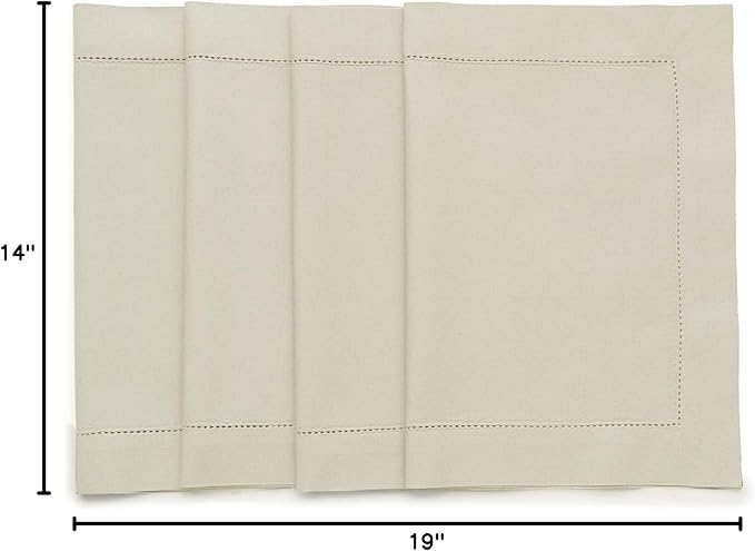Solino Home Cotton Linen Placemats Set of 4 - Hemstitch Linen Placemats 14 x 19 Inch - Machine Washable Table Mats for Spring, Summer, Mothers Day
