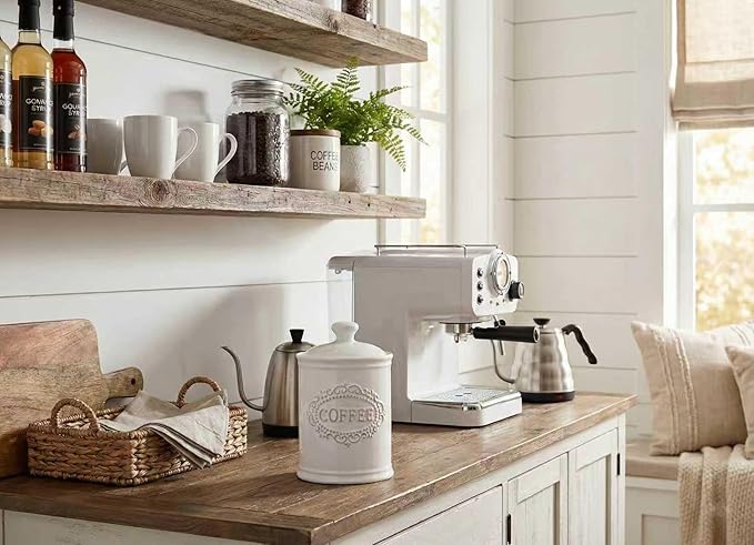 Ceramic Canisters Sets For The Kitchen Canisters For Countertop Set of 3 Airtight Coffee Canisters For Ground Coffee Sugar Storage With Lids Farmhouse Containers for household or kitchen use