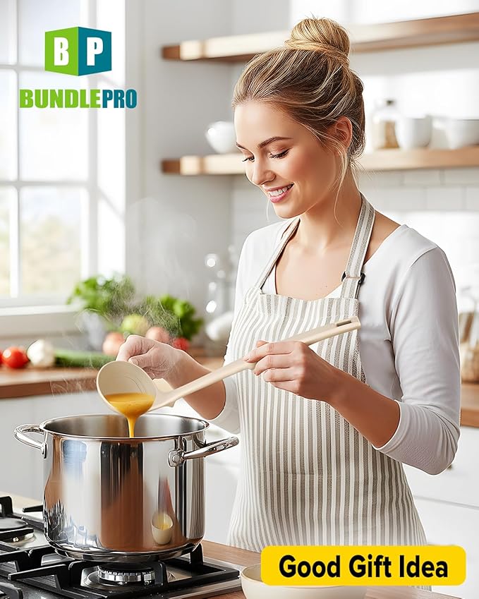 Silicone Pasta Fork and Soup Ladle Set, Heat Resistant Non Stick Kitchen Utensils with Back Hooks, Suitable for Cooking, Stirring, Serving Spaghetti, Soup, Sauce(KHAKI)