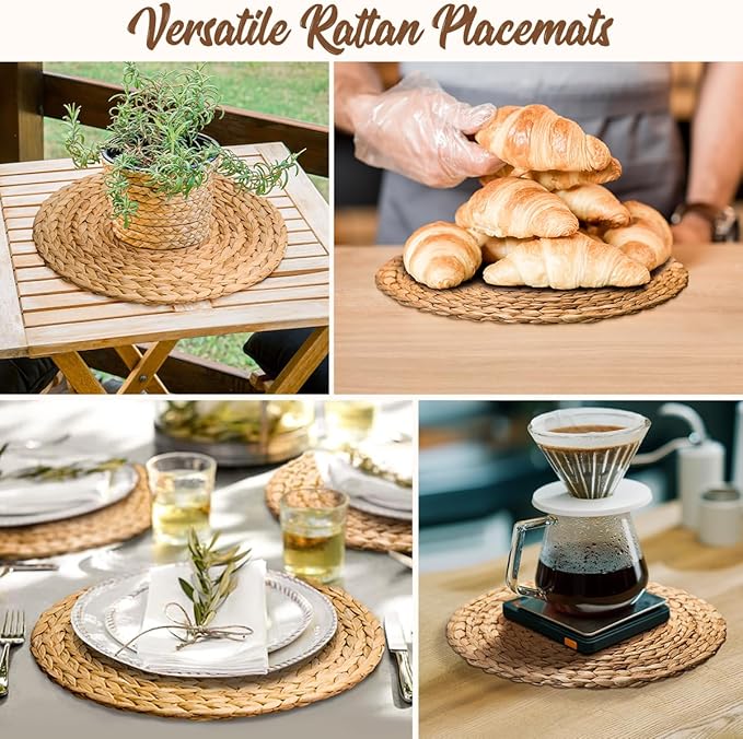 13.8 in Plate Chargers Round Woven Placemats Set of 10, Boho Farmhouse Rustic Place Mats for Dining Table Decor, Rattan Wicker Table Mats Jute Braided Chargers for Dinner Plates