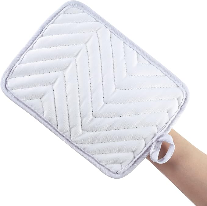 Anyi Pot Holders and Oven Mitts 7" X 9" Heat Resistant Pocket Pot Holder Set Feature of Non Slip Kitchen Hot Pad Oven Mitts, 3-Pack (White)