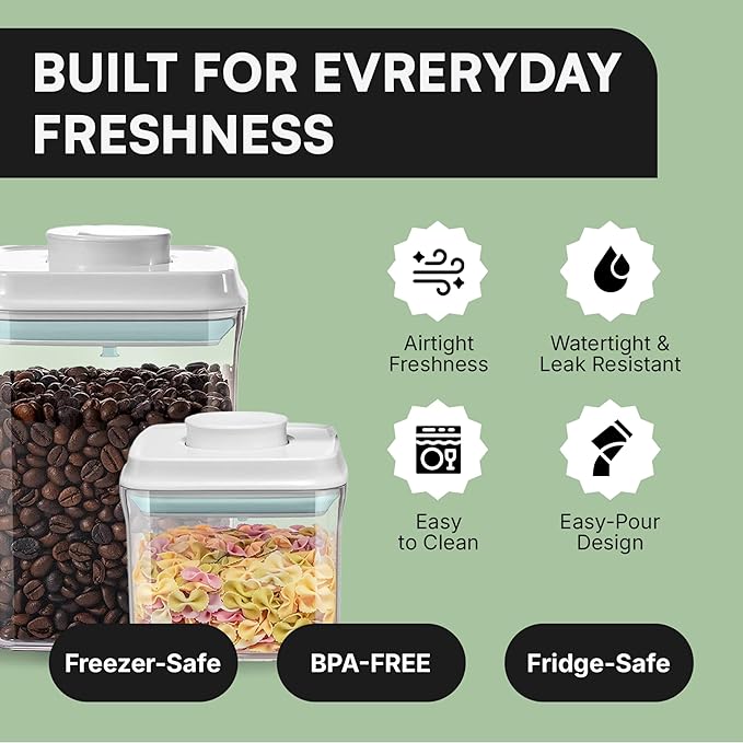Bop Top Airtight Food Storage Containers with Lid 8 Cups / 67 oz | Kitchen Canister Sets | Air Tight Pantry Container | Pop Top Dry Food Storage Containers for Snacks, Sugar, Flour, Baking, Pasta