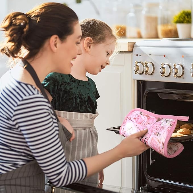 Bencailor 12 Pcs Pot Holders with Pocket Kitchen Hot Potholders Hot Pad Oven Mitts Cookie Bag Oven Gloves for Kitchen Gift Baking Cooking(Pink,Pink Rose)