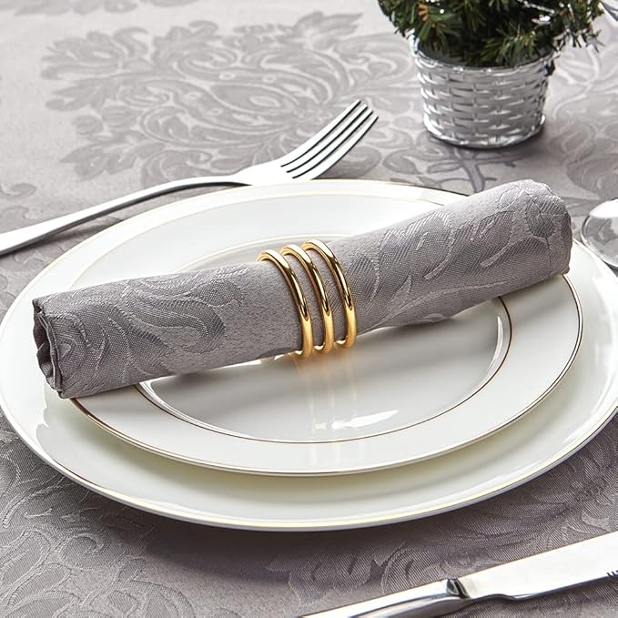 Cloth Napkins Set of 8 – Square 17x17 Inch Jacquard Fabric Polyester Washable Reusable Cloth Napkins for Kitchen Dinner Dining Restaurants Wedding Party Banquet Table (Grey, 17X17 Inch)