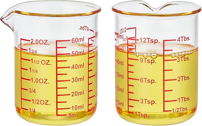 High Borosilicate Glass Measuring Cup-V-Shaped Spout,Glass Measuring Beaker for Kitchen or Restaurant, Easy to Read, 60 ML (2 Oz)-Pack of 2