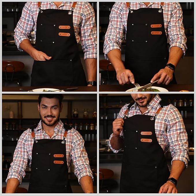 Chef Apron-Cross Back Apron for Men Women with Adjustable Straps and Large Pockets,Canvas